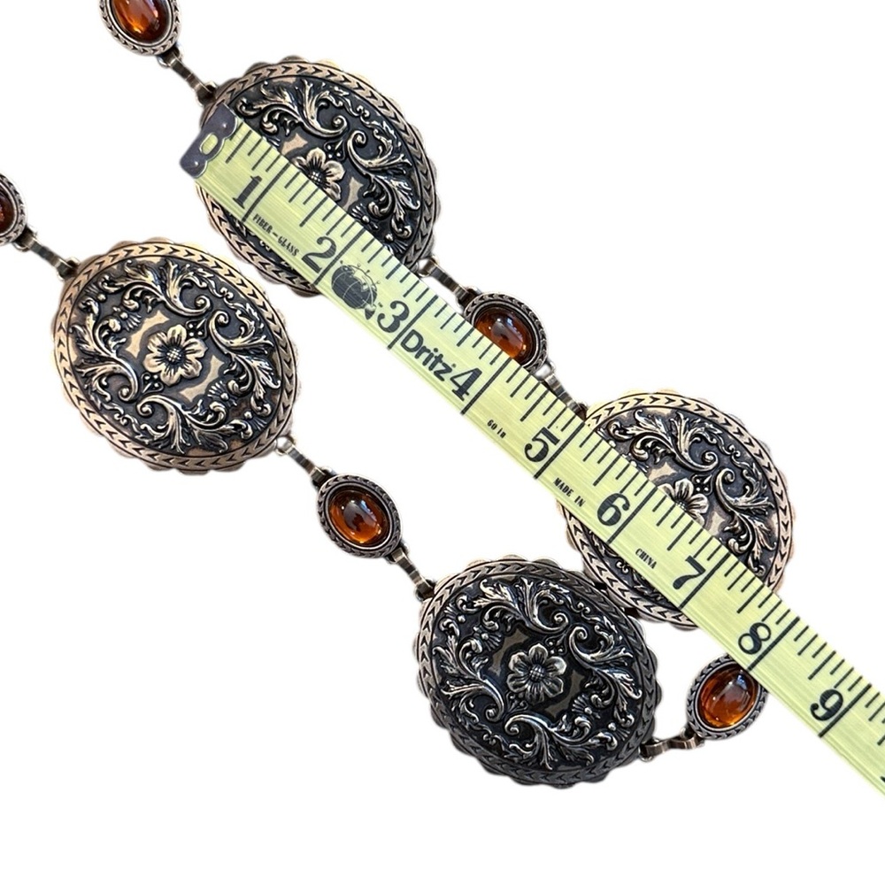 Gold Concho Chain Belt Amber Stones Floral Medallion Boho Western Fits 31-41 - Picture 9 of 9
